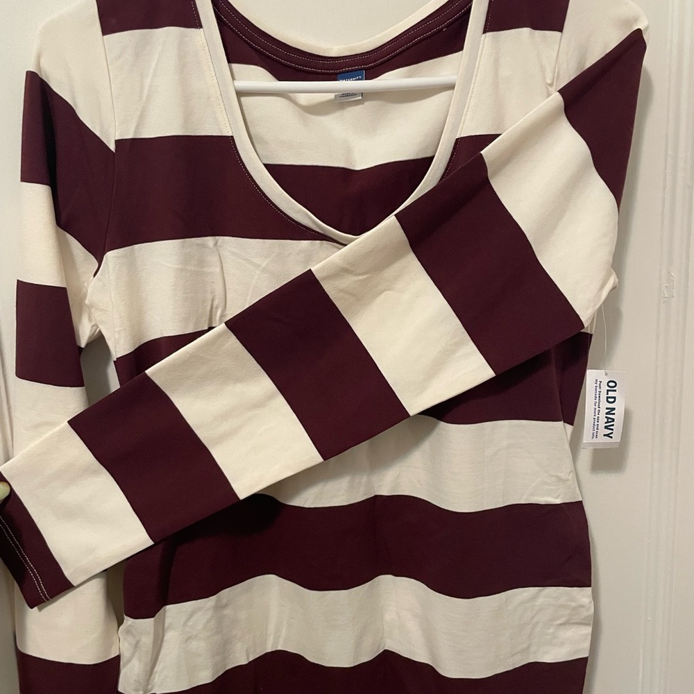 Old Navy Women's Maternity Long Sleeve Maxi Dress - Maroon and Cream